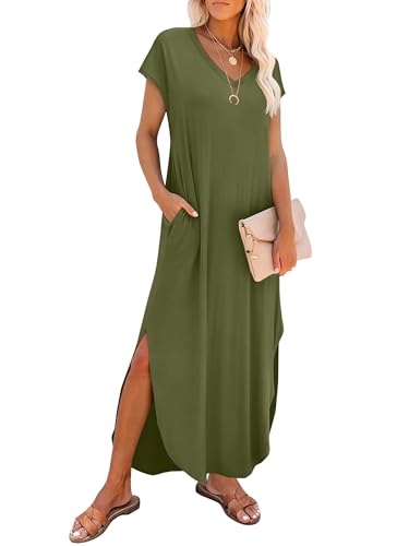 Image of RUMIA Summer Maxi Dresses for Women Cap Sleeve Long Sundress with Pockets