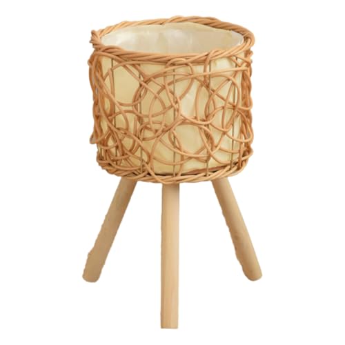 Soporte para plantas de ratán natural, elegante estante de exhibición de macetas, cesta de suelo para balcón o sala de estar