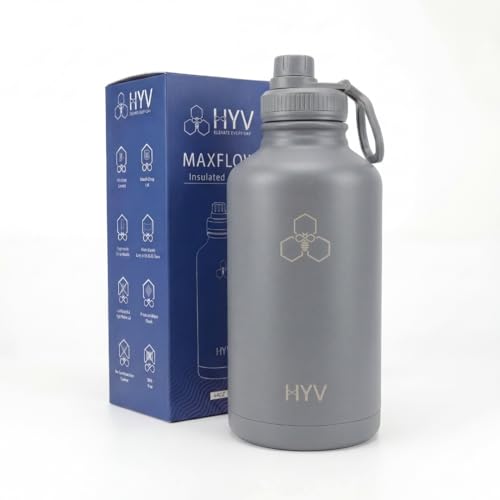 Image of HYV MaxFlow Insulated Water Bottle 2 Litre | Stainless Steel Sipper Bottle for Adults & Kids | Hot & Cold Flask for Gym, Office, Travel | Leakproof BPA-Free with Chug & Carry Handle | Charcoal Grey