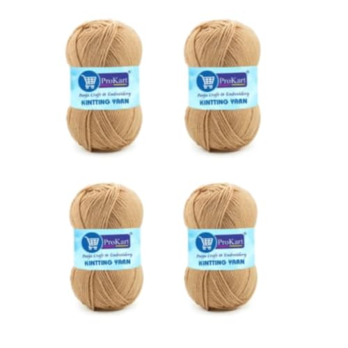 Image of ProKart Premium 4 Ply Woolen Knitting Yarn, Sand Brown (100g x 4 Pack). Soft Yarn for Knitting, Crochet and Crafts. Ideal for Sweaters, Scarves, Hats, Baby wear, Purses and DIY Projects.