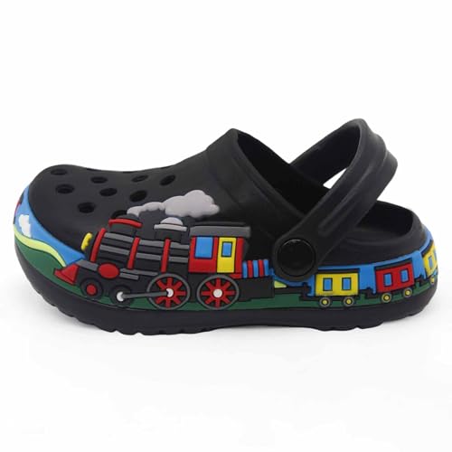Image of Boys Girls Toddler Clogs Little Kids Slip on Slides Sandals Slippers Cute Cartoon Train Pattern Garden Clogs Summer Indoor Outdoor Beach Pool Water Shoes