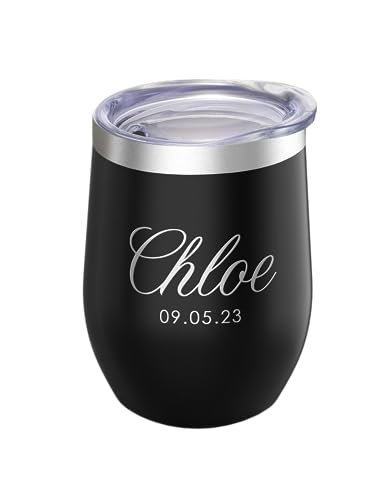 Gifts Inscribed Personalized Wine Tumbler with Lid – Black Custom Engraved Stainless Steel Insulated Mug for Hot & Cold Drinks – Customized Bridesmaid, Wedding, or Birthday Gift