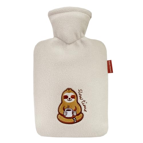 Hugo Frosch Wärmflasche Klassik 1,8l – Made in Germany – mit weichem Fleecebezug Faultier Grau-braun – große, auslaufsichere & geruchsneutrale...