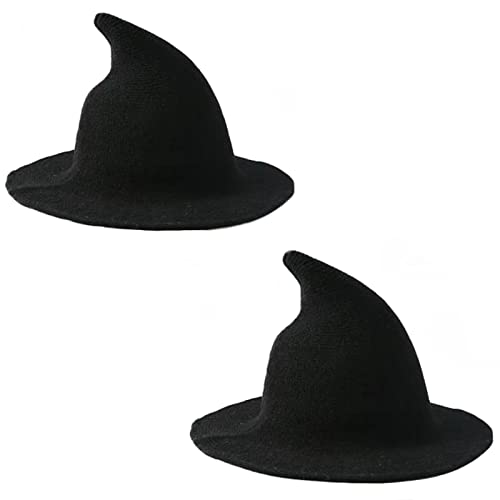 DOLETOR 2 Pack Womens Halloween Witch Hat Pointed Sharp Wool Knitted Cosplay Cap for Halloween Christmas Costume Party