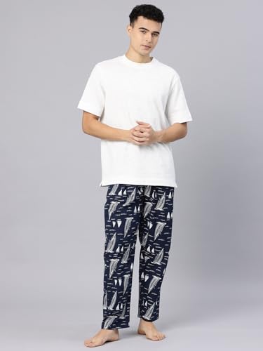 Image of Majestic Man Men's Printed Pure Cotton Lounge Pyjama | Comfort Fit | Elastic Waist with Drawstring | 3 Pockets | Button Closure