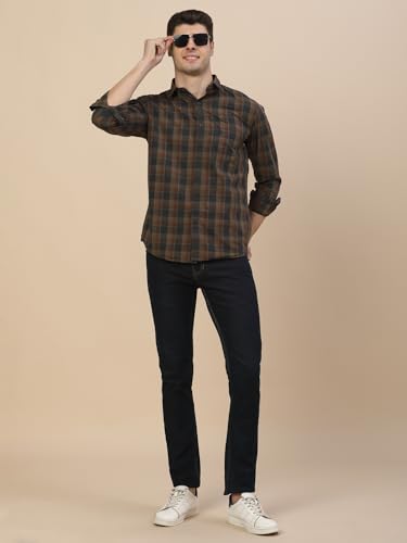 Image of Cantabil Casual Shirt for Men l Breathable & Soft with Color Fastness Regular Fit Spread Collar Neck Cotton Fabric Check Pattern