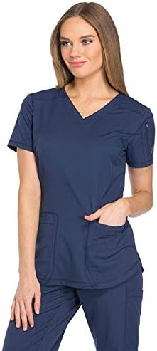Dickies Dynamix Womens Tops, Athletic-Inspired V-Neck Scrub Top with Four-Way Stretch and Moisture Wicking DK730, M, Navy