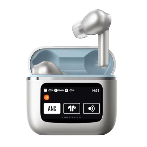 Image of True Wireless Stereo in Ear Earbuds with Touch LCD Display and Active Noise-Cancellation | Low Latency Gaming | Type-C Fast Charging | IPX6 Waterproof Standard | Bluetooth 5.3 Earbuds TWS (Silver)