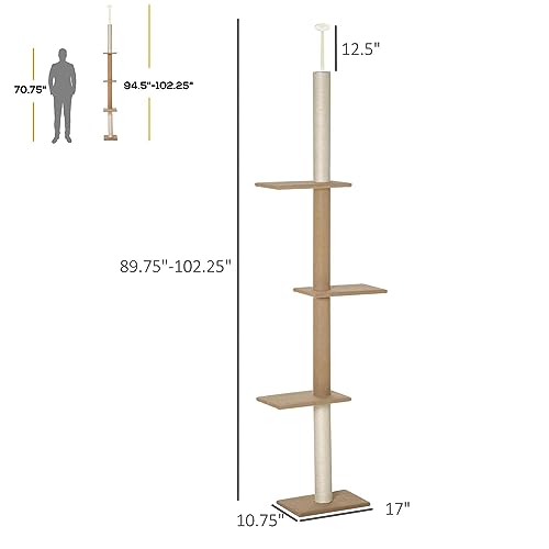 Torre para Gatos PawHut Ajustable 8.5 Pies Marrón Claro miniatura 7