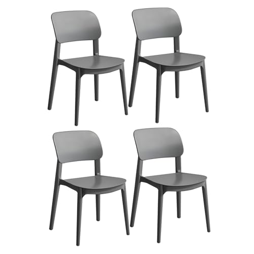 Juego de 4 sillas de Comedor de plástico apilables para Interior y Exterior, de plástico Grueso, para salón, Comedor, Dormitorio y Cocina (Gris)