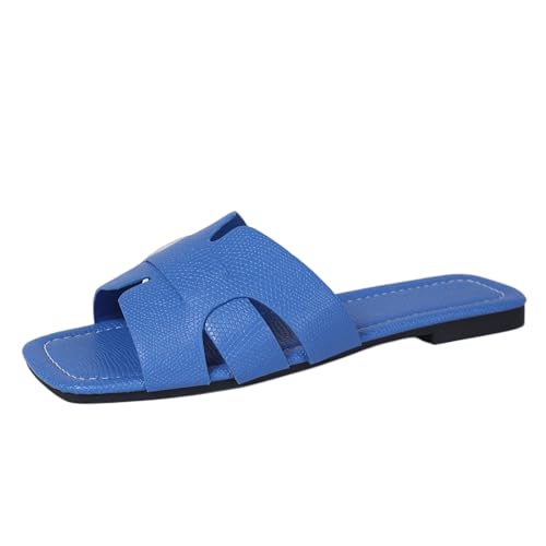 Image of Women's Dressy Casual Flat Sandals, Elegant Comfortable Slip-On Slides with Textured Upper, Versatile Dressy Style for Everyday Wear
