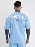 Amstaff Herren Logo 2.0 T-Shirt | Baumwolle & Rundhalsausschnitt | Lockere Passform | Atmungsaktiv | Hellblau Weiß S
