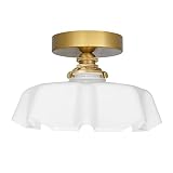 DSMJFU White Semi Flush Mount Ceiling Light, Modern Hallway Ceiling Light Fixtures Vintage Glass Lig