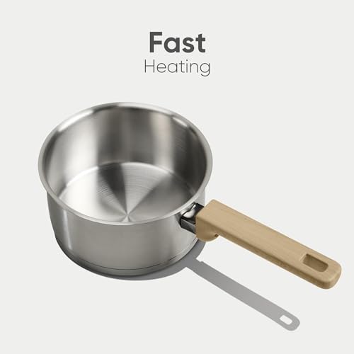 image for CAROTE 3.5Qt Stainless Steel Sauce Pan Set with Lid, 3-ply Base, Non-T