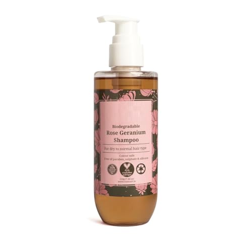 NN Rose Geranium Shampoo with Niacinamide & Vitamin E | Dry to Normal Hair Types | Sulphate & Paraben Free | Biodegradable, Organic | (210 g)