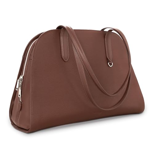 Image of befen Genuine Leather Tote Bag for Women Work Travel Leather Purse Handbags | Real Leather, Padded 14 inch Laptop Compartment, Multi-Pockets, Zipper, Tote Bag for Daily