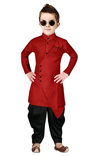 Image of Boys' Cotton Printed Krishna Style Kurta and Dhoti Pant Set