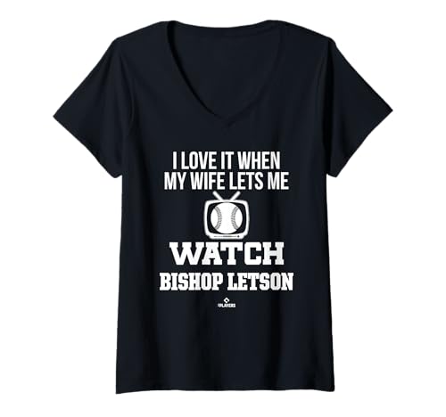 Womens My Wife Lets Me Watch Bishop Letson Prospect Baseball Fan V-Neck T-Shirt