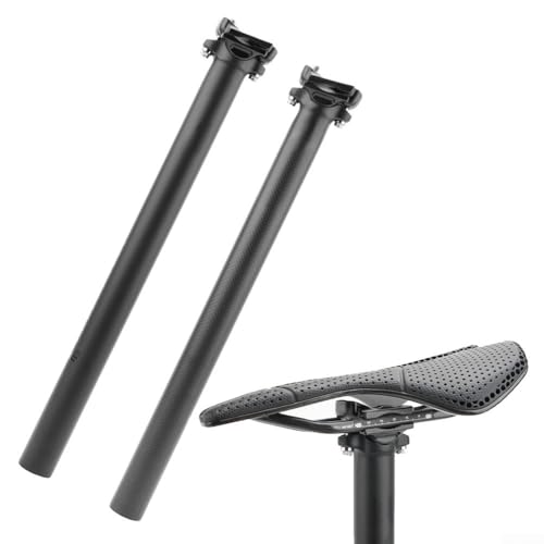 Tija de sillín de fibra de carbono para bicicletas de montaña y carretera con textura 3K y UD, estilo de tubo recto ultraligero de 186 g con escala de altura integrada para ajuste del asiento (UD 27,2