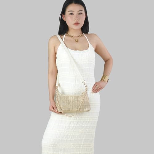 Bolso de hombro tejido en paja para mujer miniatura 6
