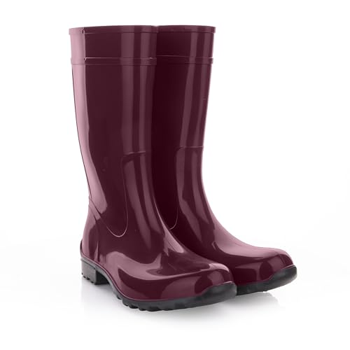 LEMIGO Botas de goma para mujer, impermeables, botas altas de lluvia, zapatos de jardín 967 Ilse, borgoña, 40 EU