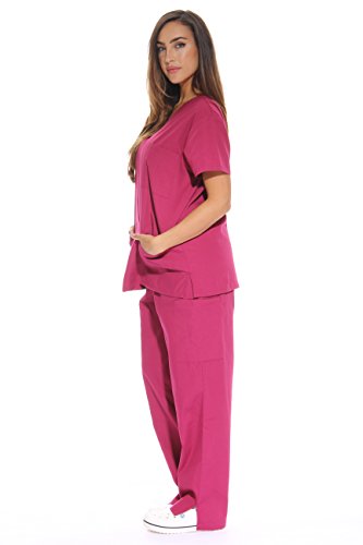 Image of Just Love Women's Medical Scrubs Set, 6-Pocket V-Neck Top & Cargo Pants, Cotton Blend Nursing Uniform