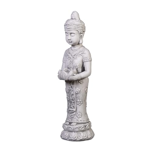 gartendekoparadies.de Figurine en Pierre Solide Bouddha Moine Debout avec Bol, Hauteur 50 cm, Gris, Poids 6 kg, en Pierre moulée résistante au Gel