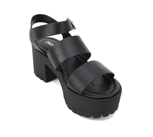 Soda ACCOUNT ~ Women Open Toe Two Bands Lug sole Fashion Block Heel Sandals with Adjustable Ankle Strap4