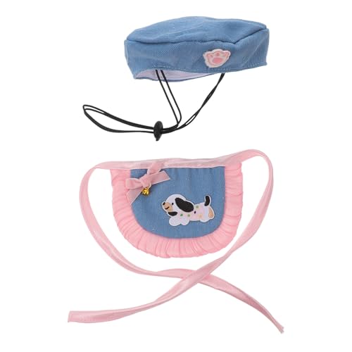 PERSELOSO 犬用コスチューム1セット:小型犬&猫用パーティーコスチューム - デニム刺繍帽子よだれかけ唾液タオルセット - 誕生日用のお祝いペットアパレルアクセサリー