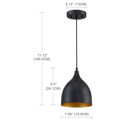Image of GreyWings Modern Hanging Pendant Light for Ceiling - Black Aluminium Dome, Antique Decor, E-27 Holder, (Bulb is not Included) Pack of 1