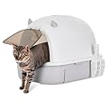 The Fellie Large Cat Litter Tray, Hooded Cat Litter Box with Drawer Pan and Scoop, Kitty Litter Tray with Lid and Handle for Privacy and Portability, Odor Control Litter Box with Carbon Filter, Grey