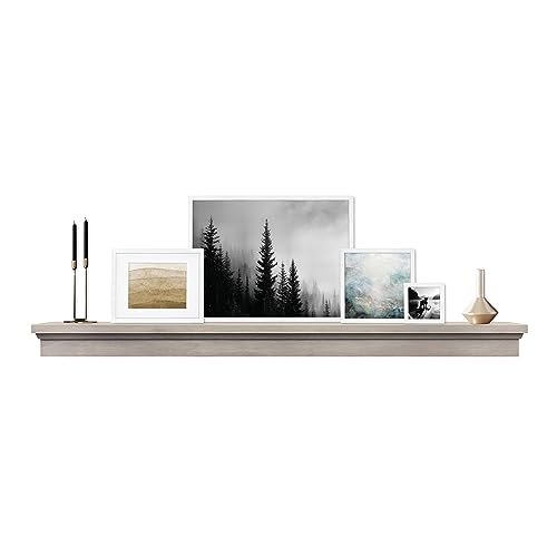 Image of MCS 72-Inch Mantel, Master & Co Gray Woodgrain Finish Solid Wood Floating Fireplace Mantel, Long Floating Shelf for Livingroom with Wood Cleat Hanging System, Photo and Home Decor Display Shelf