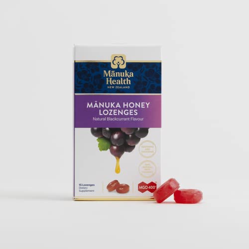 Image of Manuka Health Manuka Honey Lozenges - 15 Blackcurrant Flavored Lozenges - Natural Throat Lozenges Infused with Raw Manuka Honey and Vitamin C for Immune Support