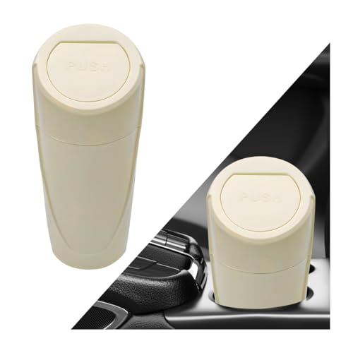 Image of Car Trash Can with Lid, Mini Car Garbage Bin Leakproof Cup Holder Trash Can, Multipurpose Organizer Door Pocket Trash Cup Fits Auto Home Office, Universal Garbage Can (Beige)