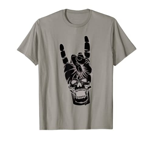 Cool Rock and Roll Hand Skull Rockers Esqueleto Heavy Metal Camiseta