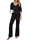 PASUDA Zweiteiler Damen Elegant Tracksuit Hausanzug Kuschelig Langarm Lässiger Trainingsanzug Loungewear Set Gerippt V-Ausschnitt 2-Teiliges Freizeitanzug mit Strickpullover Lange Hose (Schwarz, M)