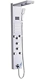 Saeuwtowy LED Panel de Ducha Con Cascada y Ducha de Lluvia Columna de Ducha Hidromasaje Ducha Moderna 5 Función Acero Inoxidable con Pantalla LCD para Baño
