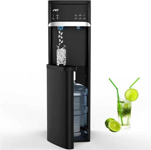 IKT Self Cleaning Bottom Load Water Cooler Dispenser with Nugget Ice Maker for 5 Gallon 33lbs Daily Capacity Black