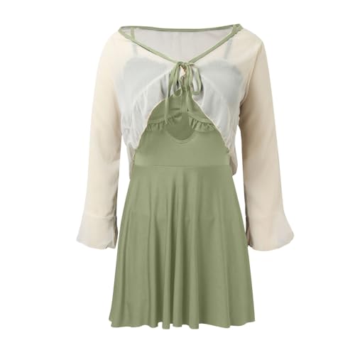 Japan Süd- Badebekleidung für Damen, zweiteilig, mit Sonnencreme, langärmelig, Kleiner Mantel, Kleid, konservativ, Thermal- Badeanzug, schlanker Urlaub (GN1, S)-3
