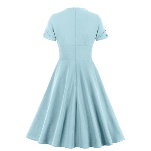 Women Vintage 1940s Dress Retro 40s 50s Button Down Business Work A Line Cocktail Dresses Formal Dress2