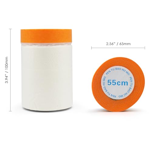 Image of Pre-Taped Masking Film Protection Covering with Adhesive Tape for Automotive Covering Paint Masking or Home (1.80 * 49.21Ft, Transparent)