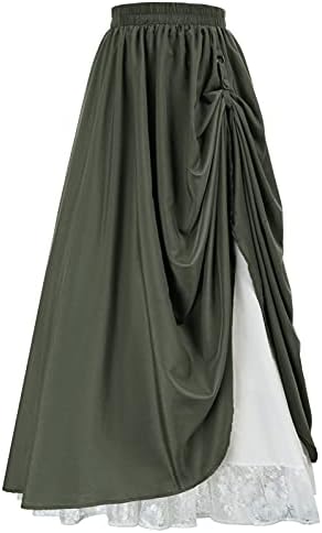 Scarlet Darkness Renaissance Skirts for Women Lady Long Length Double-Layered Skirt Army Green M