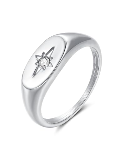 YeGieonr North Star Signet Gold Ring for Women Non Tarnish Waterproof Pinky Ring