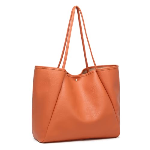 Image of Dreubea Large Leather Tote Bag for Women - Big Work Bag, Spacious Minimalist Handbag, Tote Handbag for Office