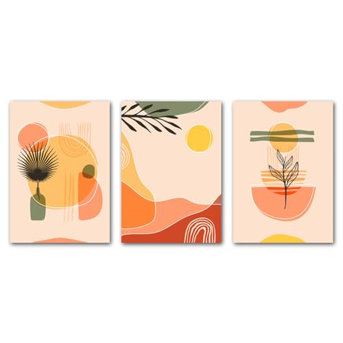 Cuadros para la pared estilo nórdico con líneas y hojas abstractas de paisaje geométrico 50x75cm