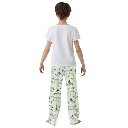 Eiffel Tower Spring Love Boys Long Pants Soft Trousers Elastic Waist Kids Lounge Bottoms with Pockets S-XL3