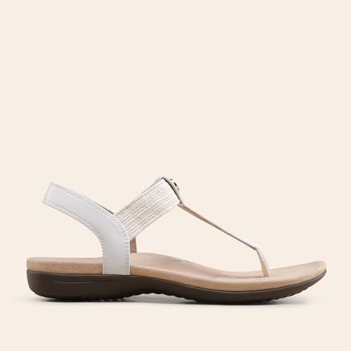 DREAM PAIRS DREAM PAIRS Women's Arch Support T-Strap Sandals Comfortable Orthotic Flat Sandals Thong Sandals for Casual Summer Walking,Size 7.5,White,SDFS26008W