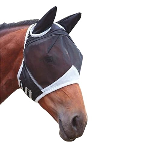 Prevent-Mosquito Horse Hood Suitable for Small Medium and Large Horses Multi-Size Breathable Mask Pasted for Horse(Black L)