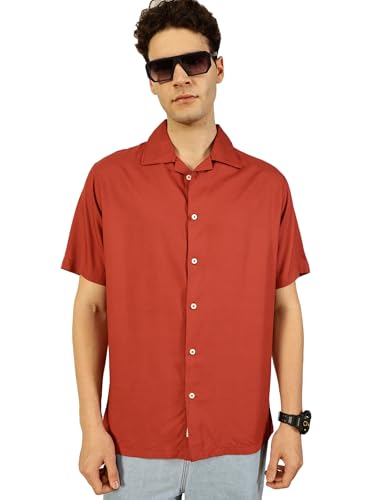 Image of Thomas Scott Men Half Sleeves Camp Collar Oversize Fit Solid Casual Shirt