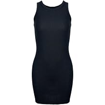 Womens Ribbed Halter Dress Sleeveless Sexy Mini Skirt Bodycon Vest Dress